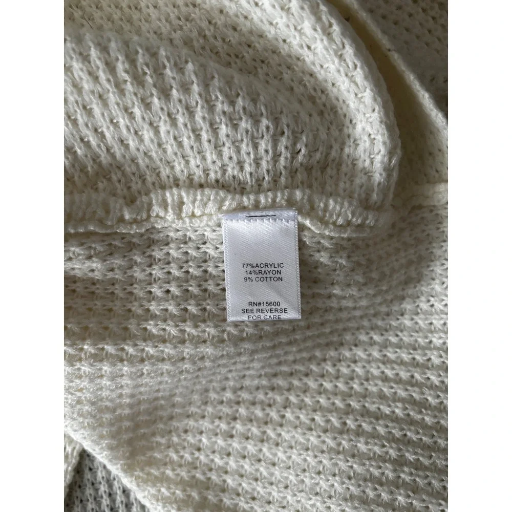 Kate & Sam Ivory Waffle Knit Wrap Front Button Turtleneck Sweater XXL Womens